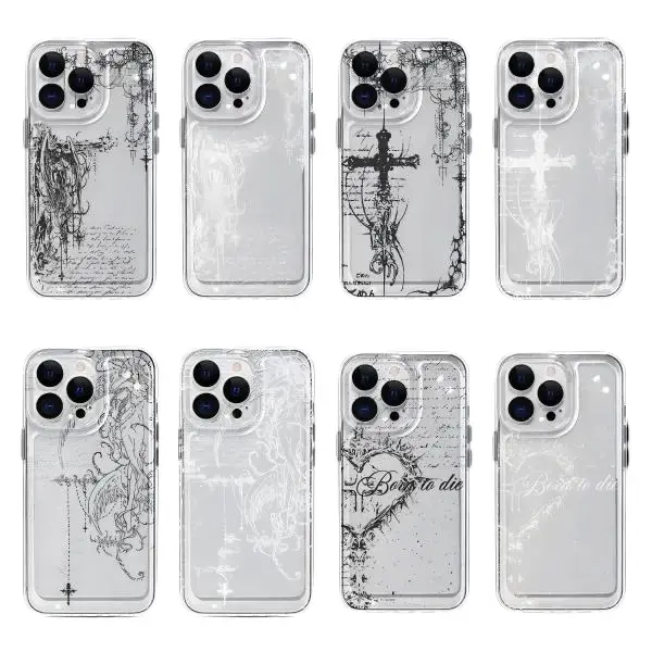 Transparent Shockproof 1-Piece Smartphone Cover for iPhone 12-18 Pro Max Plus, Chic Ins-Style Handheld Accessory, Protective Gift for iPhone Series Device Buyers