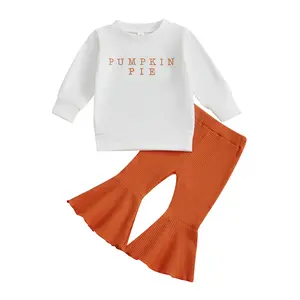 Ma&Baby Toddler Baby Girl Halloween Clothes Pumpkin Outfits Set Pullover Sweatshirt Tops+Flare Pants Fall Winter Baby Clothes