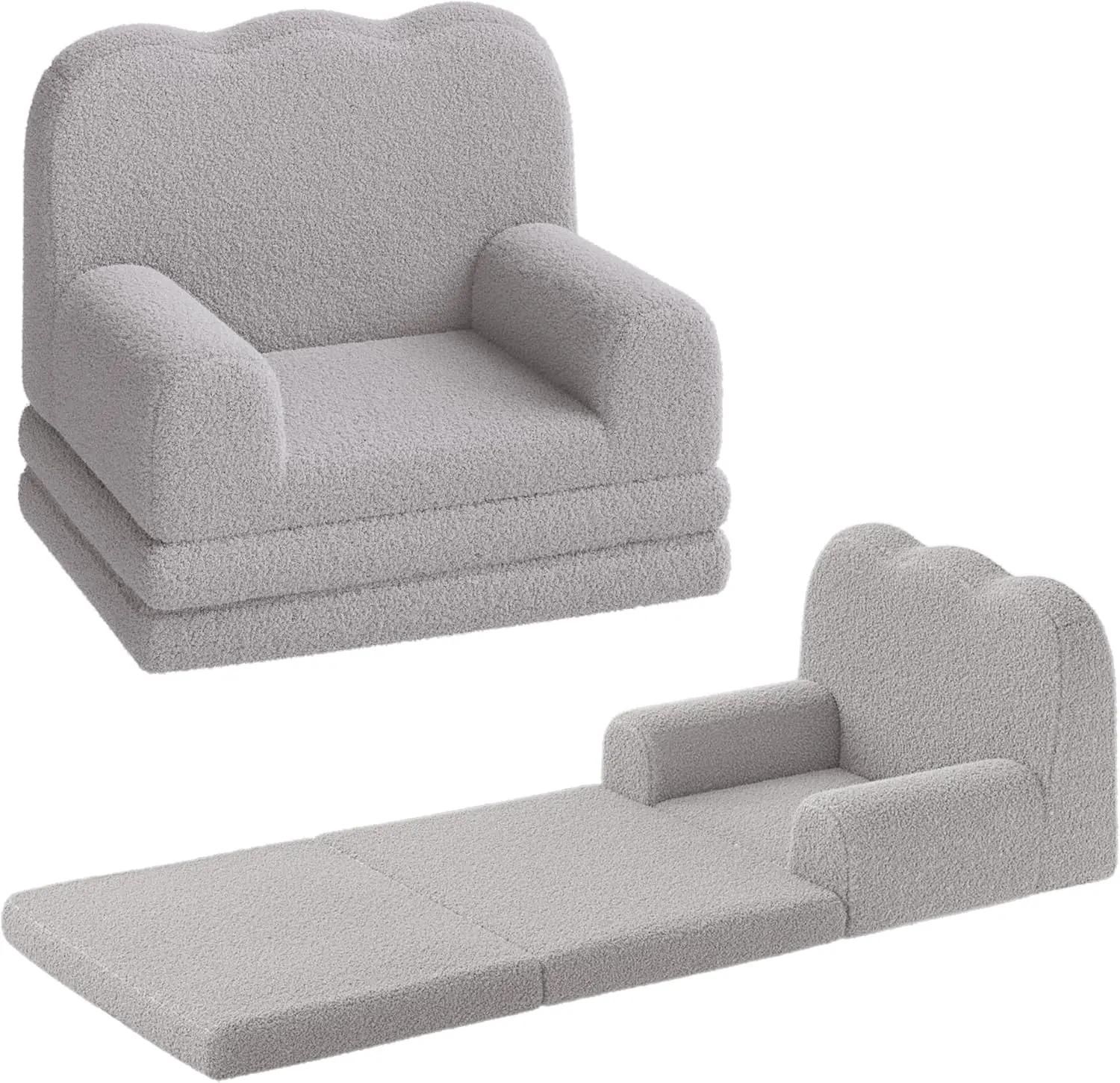 2-in-1 Foldable Soft Fleece Wave-Shape Kids Convertible Couch - Fun Furniture, Toddler Sofa Chair Lounger, Comfy Children's Sofa Bed for Playroom & Nursery, Green Bean Bag for Birthday Gifts