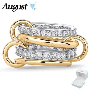 Women's cubic zirconia four-in-one interlocking stackable ring two-color multi-ring mixed stacking wedding wedding ring with gift box packaging