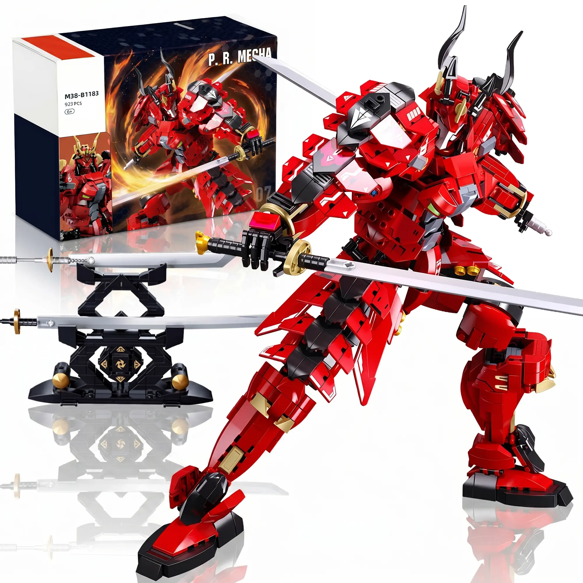Kafei Samurai Warrior Mecha Block Set Model Building Kit, Dual-Sword Robot Do It Yourself Build Kit for Adults, Creative Collectibles with Elegant Aesthetic for Shelf Display, Block Set Model Building Kits