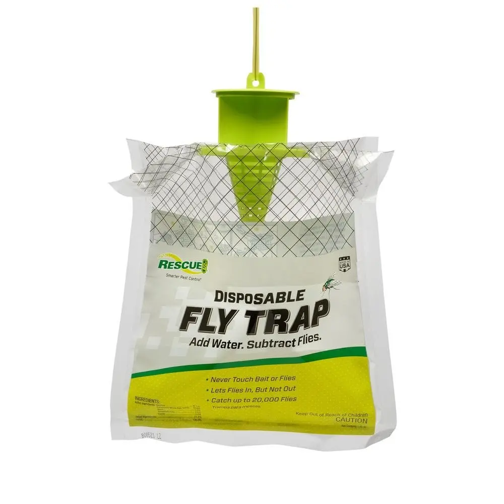 Rescue Disposable Fly Trap - Water-Resistant, Easy to Use, No Need to Clean, Green Handle