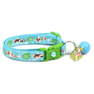 Koi Pond Breakaway Safety Cat Collar by Pugs2Persians with Jingle Bell & Charm Goldfish Lilypad