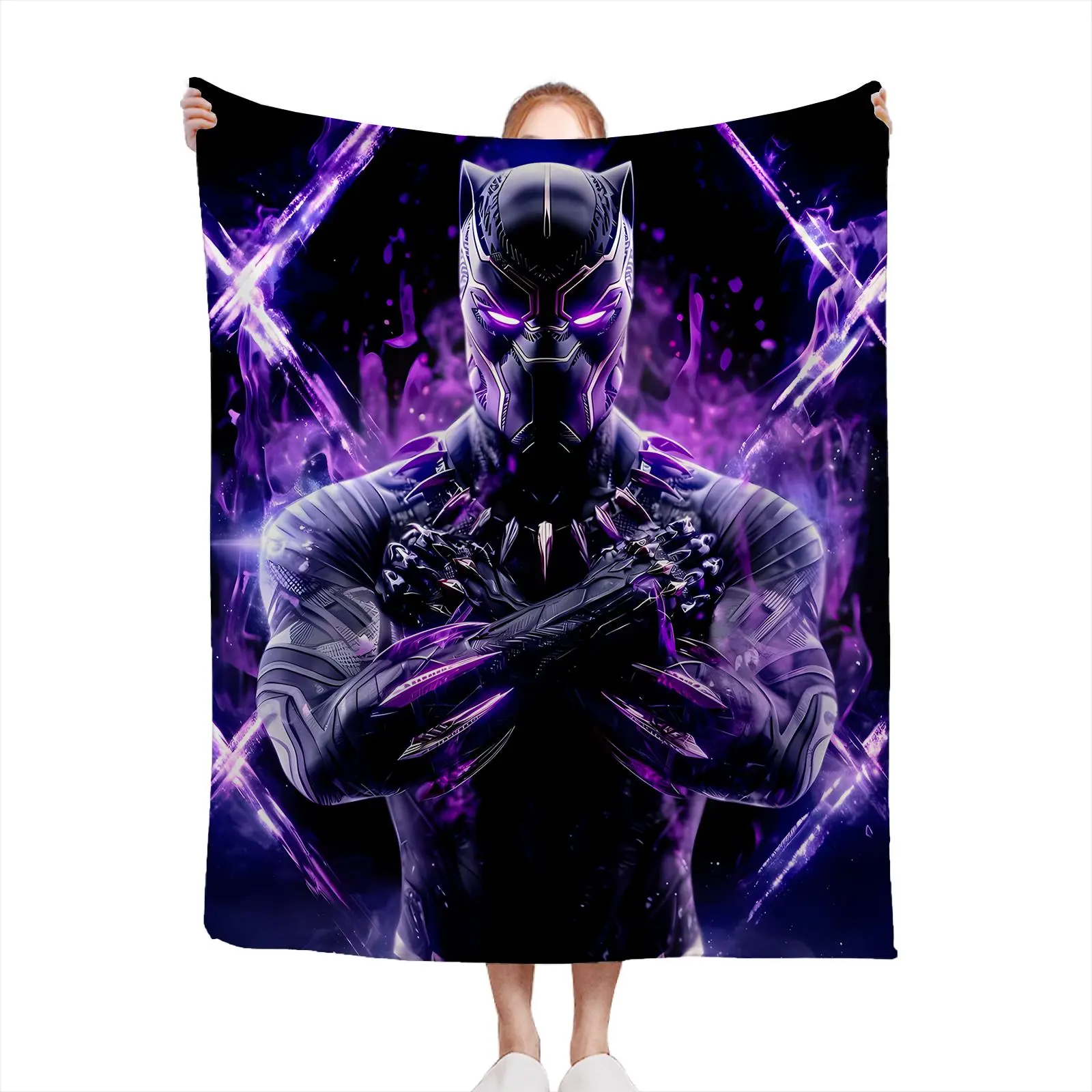 Soft Cozy Throw Blanket Flannel Black Panther Purple Anime Print 3D Digital Bed Sofa Winter Warm Gift For Fans2607230118