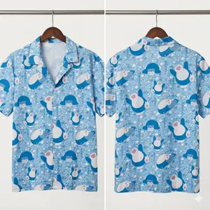 Snolax PKM Hawaiian Button-up Shirt Anime Aloha Adult GUC, Breathable & Comfy Tropical Outfit, Perfect Gift for Him Her on Birthday, Gift for Kids, Mother’s Day, Father’s Day, Summer Vacation