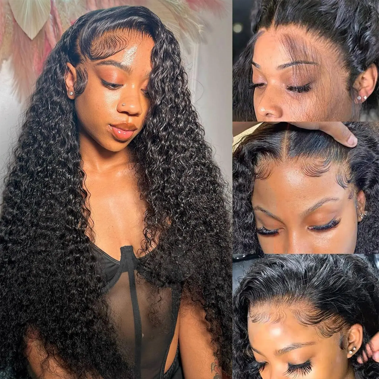 40 Inch Deep Wave Lace Front Wigs Human Hair 13x6 HD Transparent Deep Curly Lace Frontal Wigs 180% Density Glueless Wigs Human Hair pre Plucked with Baby Hair Natural Color Christmas Wigs