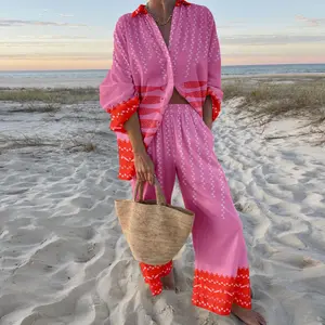 Wide Leg Pants Two Pieces Set, Fashion, Bohemian Vintage fish Wide Lep Pants, Cute, Batwing Shirt, Pink series, Cozy dress, Sweet, Chic