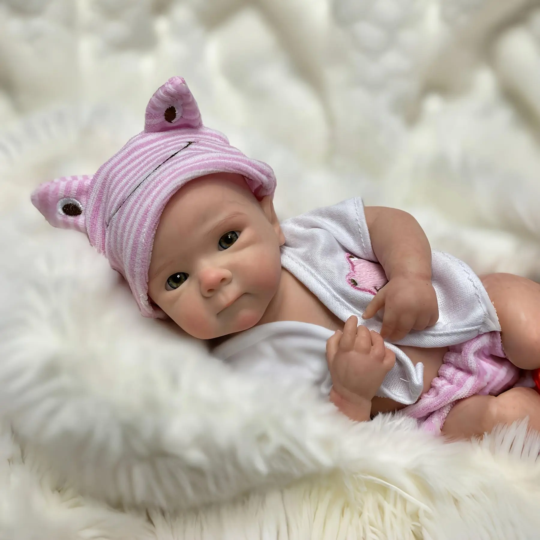 Otarddolls 12-13 in Reborn Baby Doll - Handmade Craft Silicone Newborn Girl, Full Body Soft Solid Silicone, Detailed Painted Skin, Open Mouth, Removable Fashion Outfits, 1 kg, Rebirth Art for Adult Collectors & Gifting (with Small Flaws)