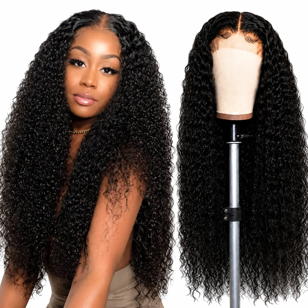 【Live Only】Deep Wave Human Hair Wig 22-30 Inch 13x4 HD Lace Front Wig 150% Density Luxury Extra Long Pre Plucked Natural Hairline Soft Defined Curls Full Volume Long Length Wig For Women Natural Black P4/27 Highlight Brown 99J Burgundy Color