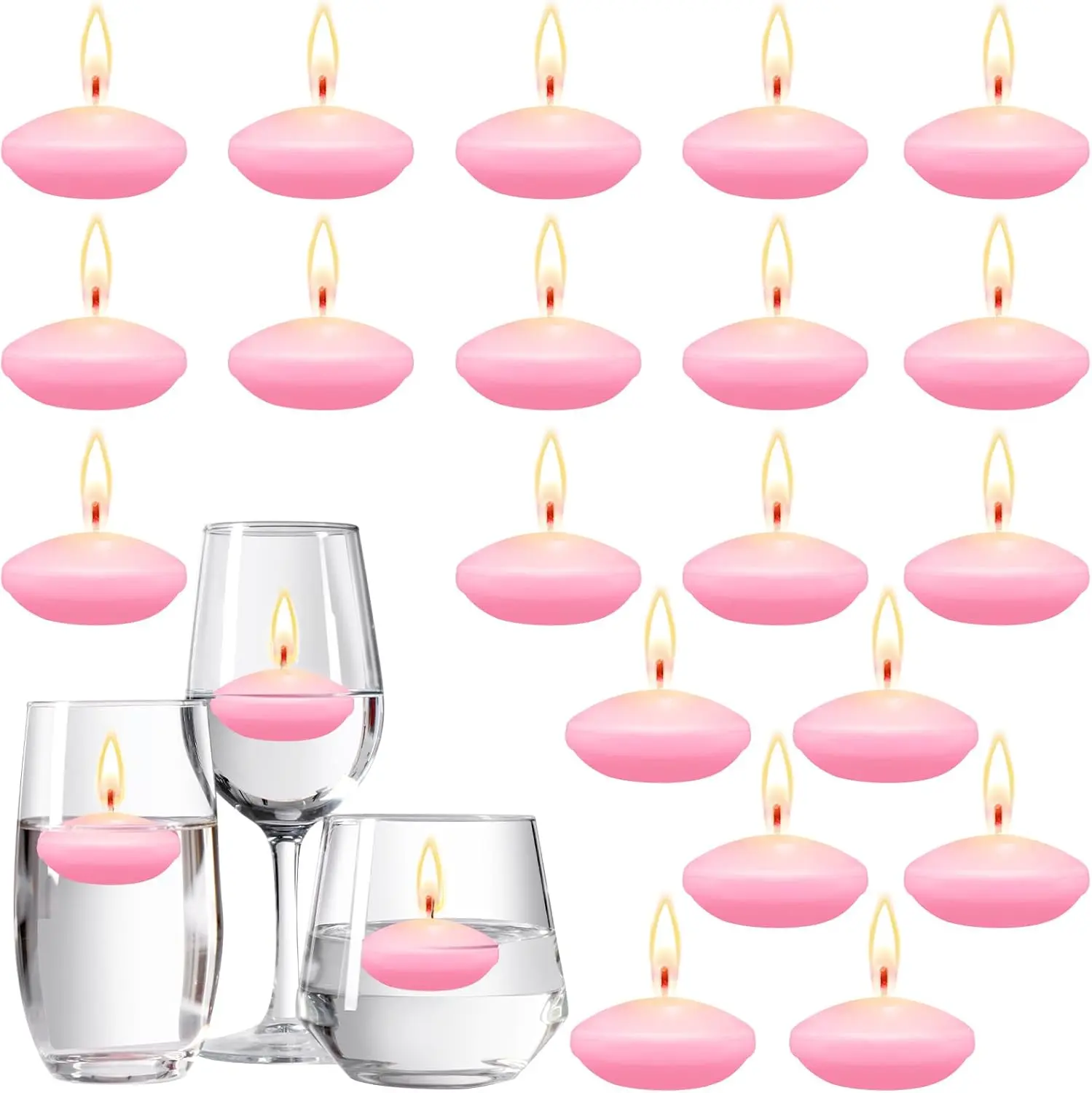 Nuanchu 20 Pcs Pink Floating Candles Centerpieces for Wedding Small Unscented Floating Candles Decoration for Wedding Anniversary Holiday Party Gifts Home Pool Decor