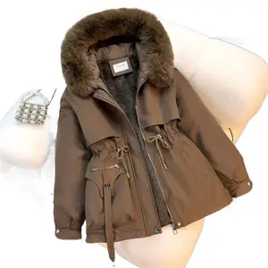 Women's Winter New Fashion Waist Cotton Coat Overcome Wrinkles Increase Thickness Slim Fit Soft Warm All-Matching Comfortable