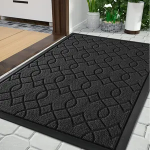 Front Door Mat Outdoor Indoor, 100% Waterproof All-Season All-Weather Welcome Matt, Heavy Duty Doormat for Home Outside Entrance, Non Slip Floor Mat for House Entry Patio,29.5 x 17, Black
