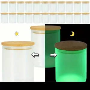 10oz Sublimation Blank Frosted Glow In Dark Green Jar With Bamboo Lid