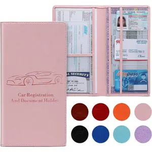 Registration and  Card Holder for Women Men, Pink Glove Box Paperwork Organizer with  Buckle for Easy Access and Protect Documents and Various Cards in