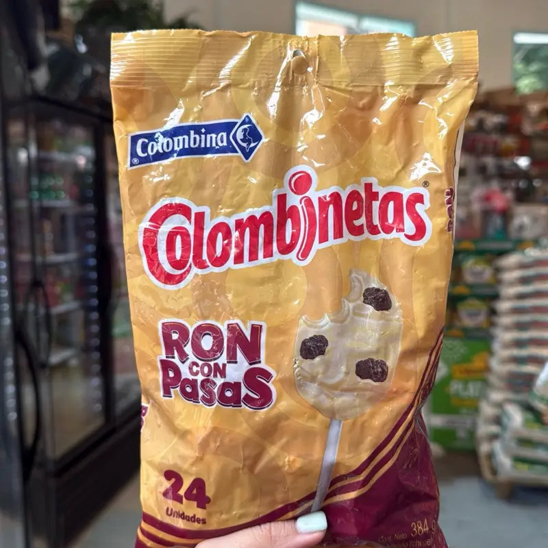 Colombina Colombjnetas Rum with Raisins Lollipops, 24-Count Pack
