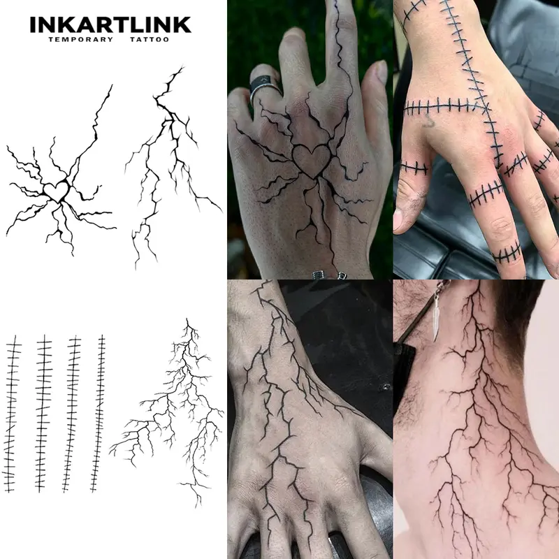 INKARTLINK Semi-Permanent Juice Sticker Tattoos - 2 Sheets, Waterproof, Non-Toxic, Skin-Safe, Unisex, All Skin Compatible, Simple Love & Lightning Tattoo Art, Sohochic Single Item