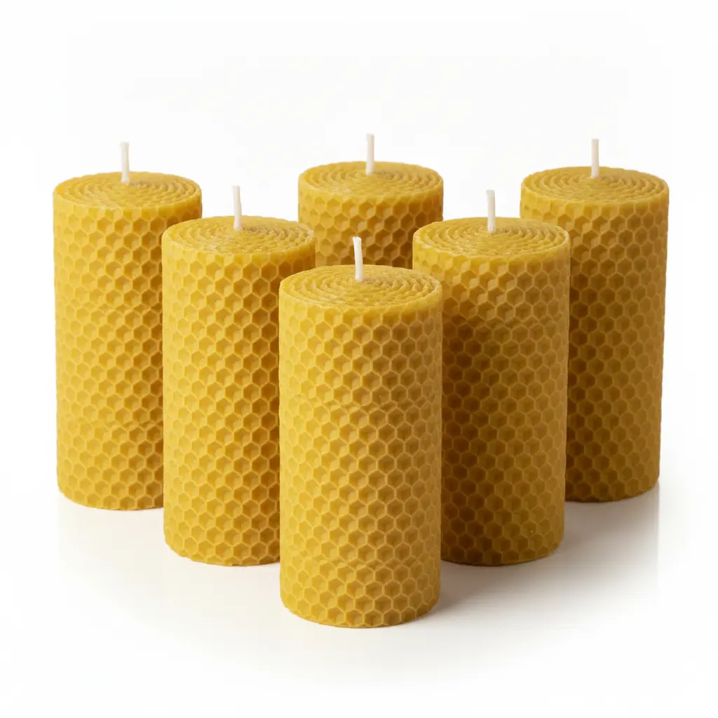 6/12pcs natural beeswax pillar candles 10x3.5cm handmade rolled honeycomb texture unscented mild honey aroma additive-free clean burning home holiday mood lighting decorative souvenir gift