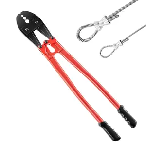 Hand Swager Crimper 30-Inch Long-Handle Crimping Tool for 5/32 Inch, 1/4 Inch, and 5/16 Inch Wire Rope; Crimping Tool for Copper and Aluminum Oval Sleeves and Stop Sleeves; Professional Hand Crimp Tool for Wire Rope