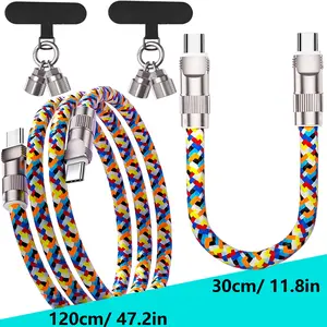 Two-In-One Phone Lanyard Charging Cable, Braided Anti-Loss Strap Pd240w, Apple Data Line & Android Charger, Fast Charge Type-C, Usb C Charging, Fast Charging Supported, 0.3m Wristband, 1.2m Hanging Cord, Super Fast Charger
