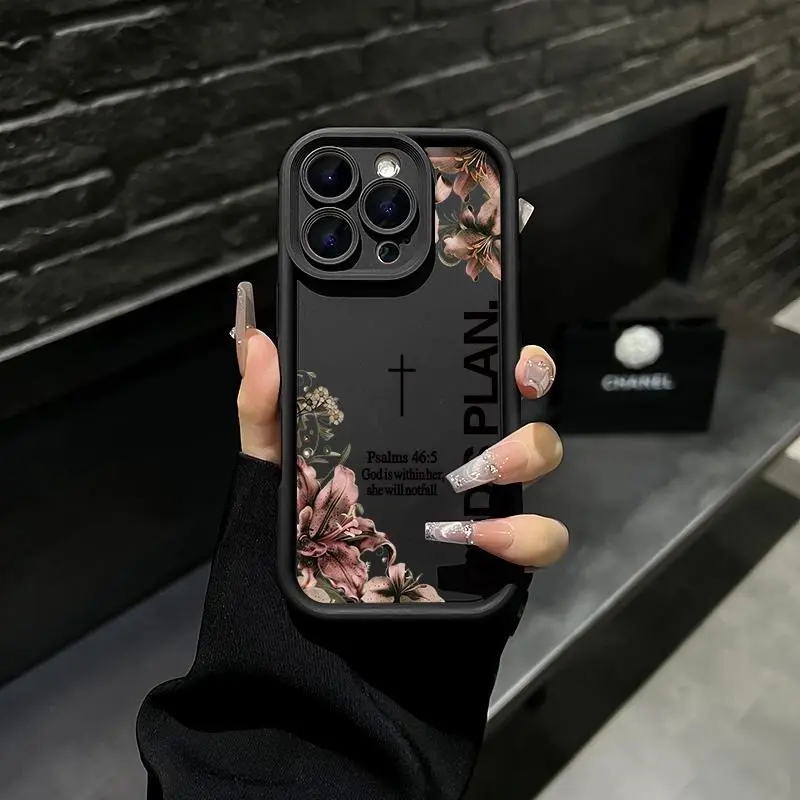 God's Plan Psalms 46:5 Lily Cross iPhone Case, Faith Floral Design Phone Case for iPhone 17 Pro Max 16 15 Plus 14 13 12 11 XR XS Galaxy S25 S24 S23 S22 S21, Shockproof Durable Protective Case