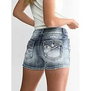 2025 Women’s New High-Elastic Embroidered Versatile Denim Shorts — Comfortable Everyday Wear for Women, Perfect for Father’s Day