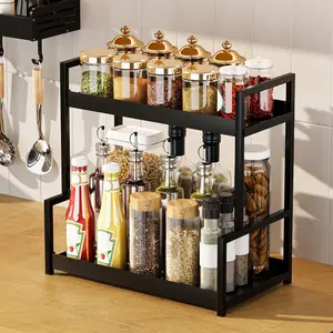 Kitchen Spice Rack, 1 Count 2 Layer Seasoning Storage Rack, Space Saving Storage Rack for Kitchen, Bathroom, Living Room, Bedroom, Organiser, Countertop Organizer, Kitchen Organization