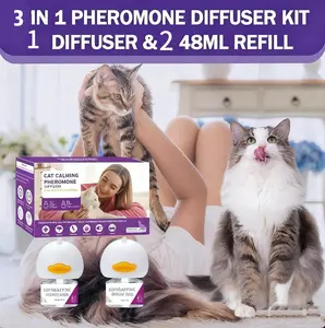 Cat Calming Diffuser 3 in 1 Multicat Calming Pheromones Diffusers Relief Stress Anxiety Fighting Scratching 30 Days Calm Relaxing Pheromone for Cats kit 48ml Refill Fits All Common Diffuser Plug In
