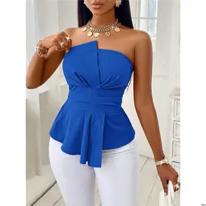 Tube Ruched SOLERSUN Solid Asymmetrical Hem Off Shoulder Top