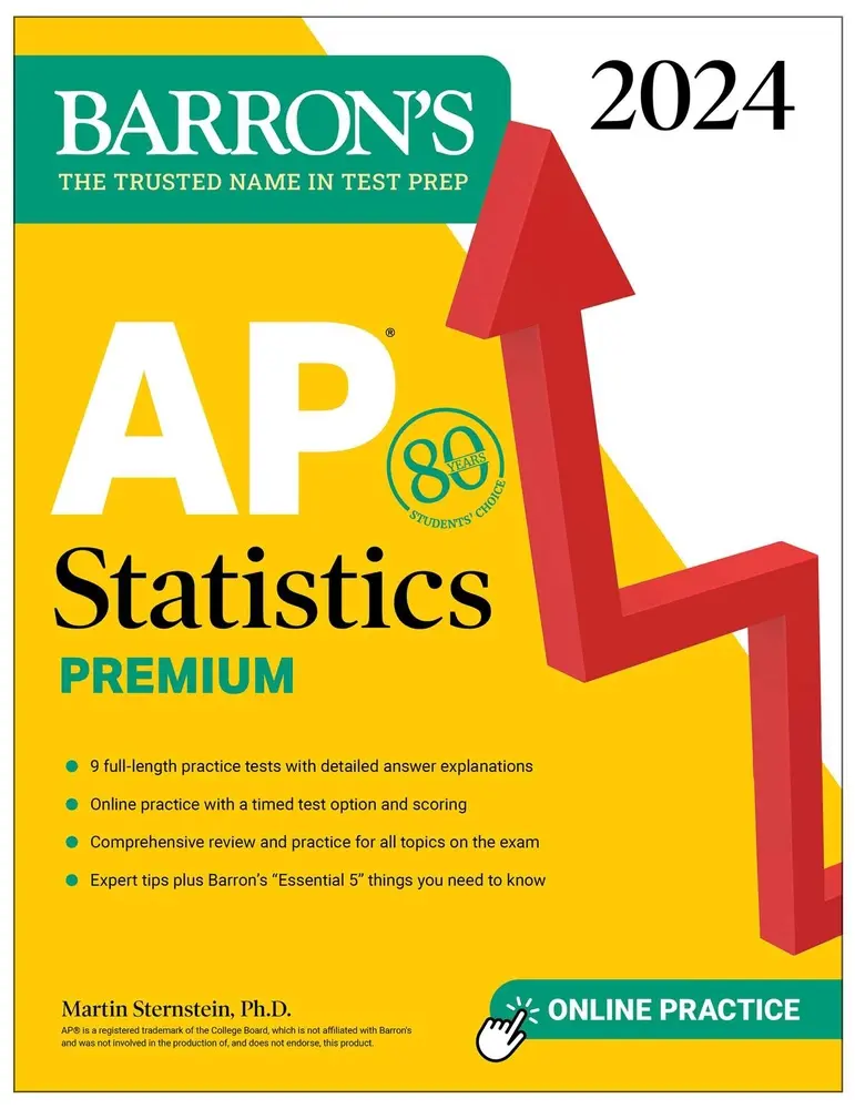 USED Book - AP Statistics Premium, 2024: 9 Practice Tests + Comprehensive Review + Online Practice by Sternstein, Martin, PH. D. (Paperback) - english