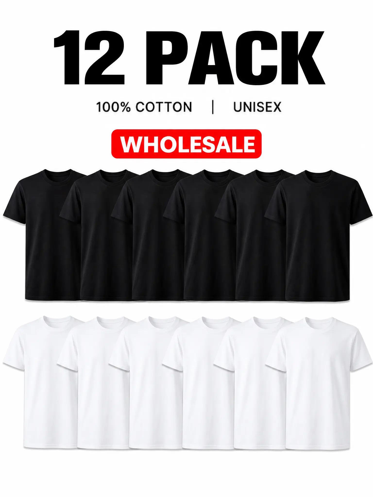 Unisex 12-Pack Wholesale Cotton Crew Neck T-Shirts, Customizable Multi-Colors, Regular Fit 5XL Plus Size, Men Women Bulk Comfy Soft Streetwear Tee Tops, Basic 180gsm Blank Shirts Pack, everyday tshirt