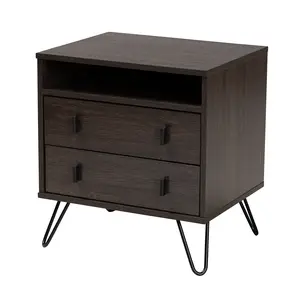 Baxton Studio Glover Modern Nightstand, Dark Brown/Black