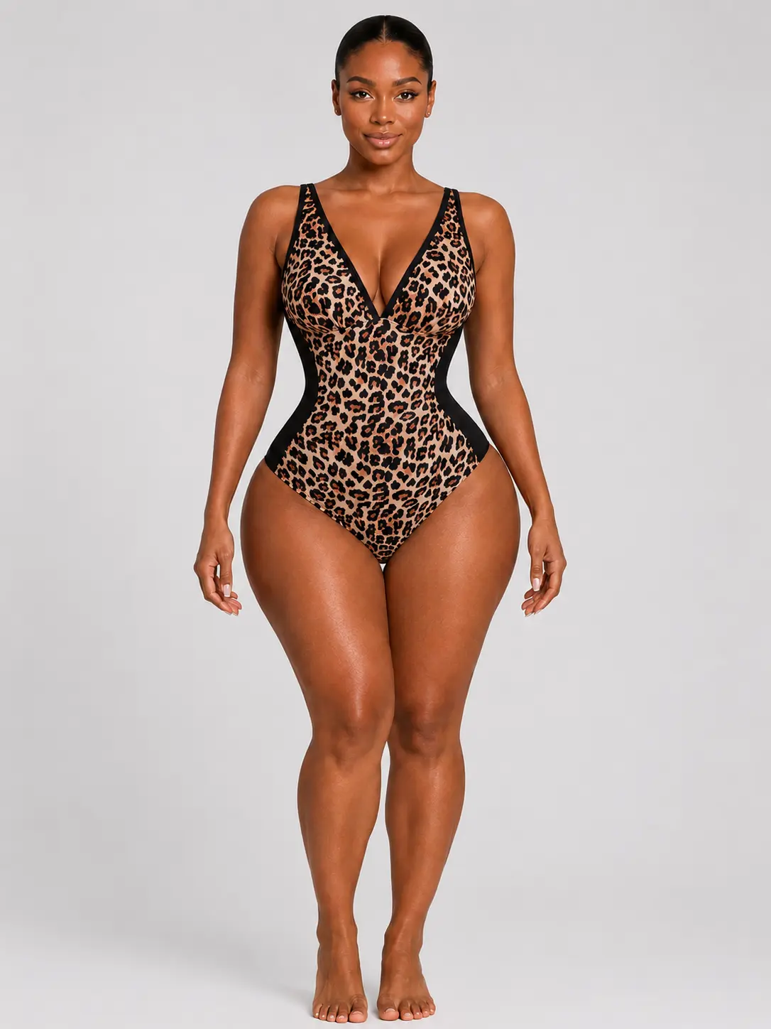 Sculpt Touch Snatch Leopard Print One-Piece Swimsuit for Women, Deep V Tummy Control Waist-Slimming Shaping Fit