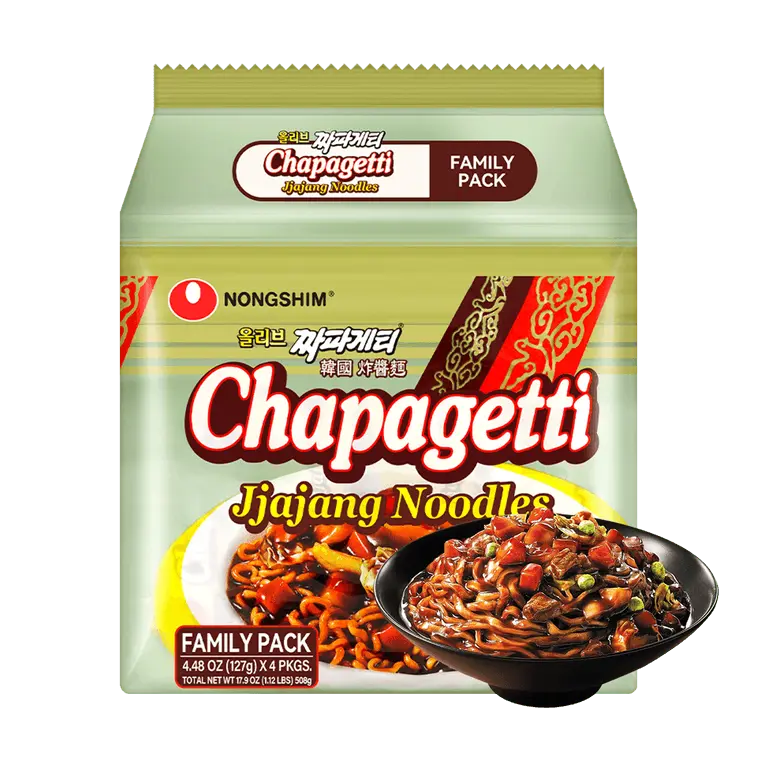 NONGSHIM Chapagetti Chajang Korean Instant Noodle, 127g x 4 Pack Asian Dried Noodles with Black Beans & Soy Sauce, Pantry Food Great for Mixing and Slurping