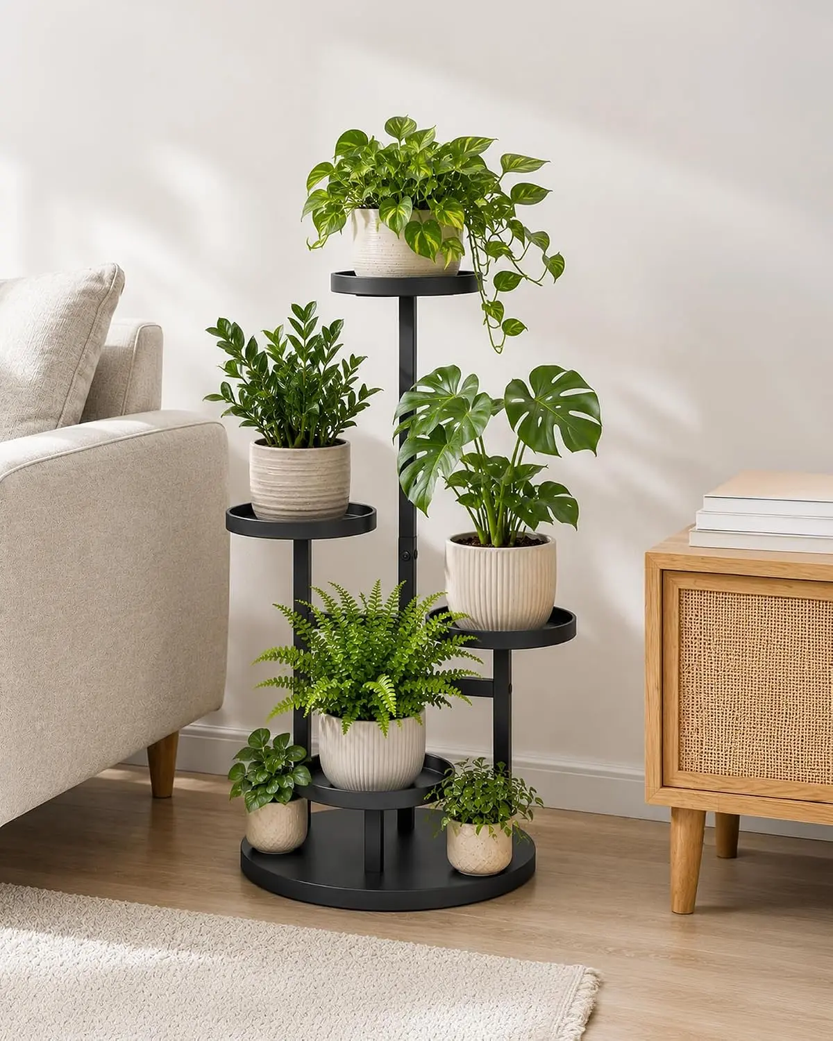 Bamworld Outdoor Plant Stand Indoor Tall Plant Shelf 4 Tier | Metal Plant Shelf for Multiple Plants Corner Space for Patio Balcony Living Room
