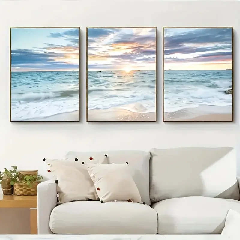 3pcs set of beach canvas prints, ocean scenery, nautical photos, coastal wave wall art posters, Modern abstract design, Ocean Inspired Design, wall decorations without frames, Decoration Items, Modern Home Decor