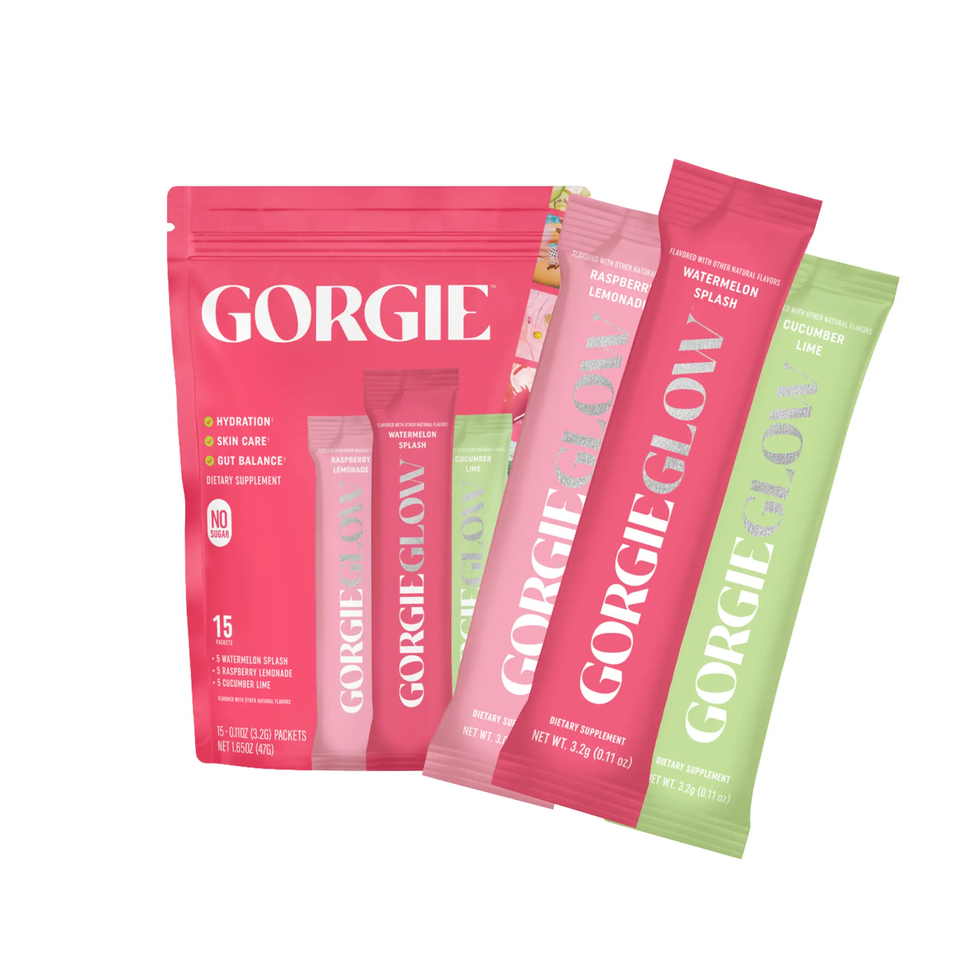 GORGIE Glow Variety Pack 15 Sticks, Electrolyte Powder Healthy Drink Mix, w/Hyaluronic Acid, Aquamin, Vitamin C & D, Probiotics, No Sugar, Antioxidants for Hydration, Skin Care, and Gut