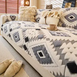 1pc Sofa Cover Boho Geometric Pattern Sofa Cover, Pet-Friendly and Machine Washable, Soft and Comfortable Sofa Cushion, All-Season Dustproof Sofa Slipcover, Suitable for Home, Living Room, Bedroom, Hotel, Dormitory, and Other Interior Decorations