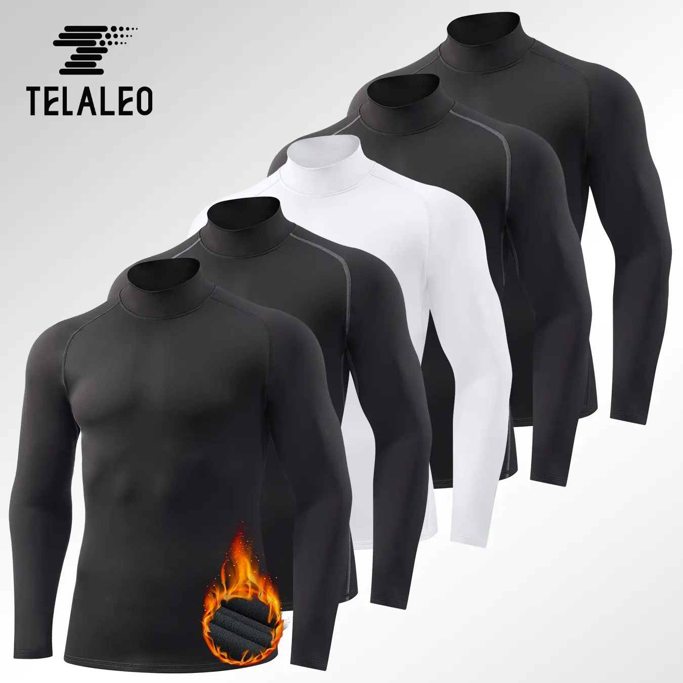 TELALEO 5 value pack Men's Thermal Turtle Mock Neck Shirts, Long Sleeve Compression Shirts Fleece Lined Undershirt Base Layer Tops dealsforyoudays outdoorfun