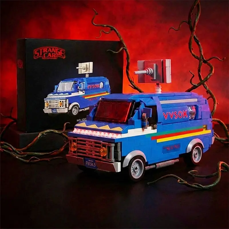 Upside Down 80s Strange TV Sci-Fi Vehicle Building Blocks Building Sets Construction Assembling Toys Car Retro Van Mystery Town Bricks Model Building Kit Set Gifts for Adult Kids Interlocking Building Block