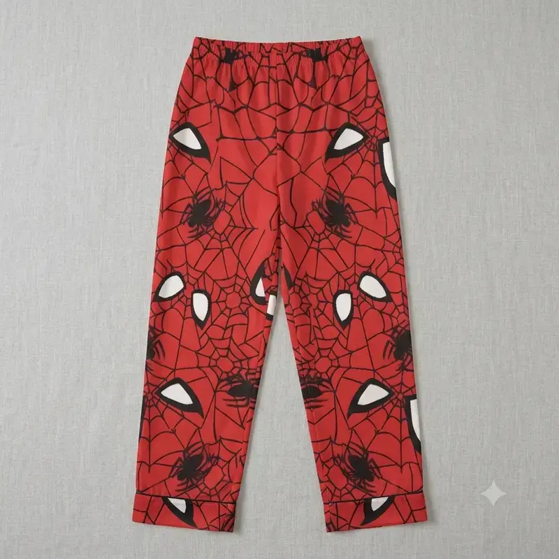 Red Spider Web Satin Pajama Pants | Cozy Lounge Sleep Pants for Men & Women