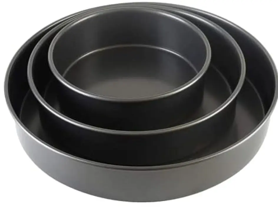 Professional 3-Piece Round Cake Pan Set - 6, 8, and 10 Inch Nonstick Carbon Steel Baking Pans, 2 Inches Deep, for Layered Celebration Cakes and Tiered Desserts