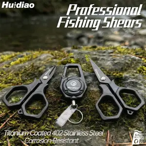 Huidiao Stainless Steel Fishing Scissors with Heavy-Duty Retractable Lanyard Sharp Cutter for Braided & PE Line Portable Anti-Lost Fishing Gear Fishing Supplies