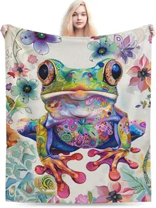 Frog Fleece Throw Blanket, Super Soft Warm Cozy Fuzzy Plush, 40"x50" Vibrant Printed, Kids' Room Decor Gift for Girls and Boys