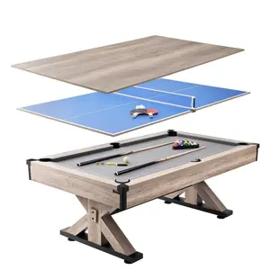 VEVOR Billiards Table Combo Set,  7ft 3-in-1 Multi Game Table with Dining, Pool, and Tennis Table, Includes Full Set of Accessories, Wood Color with Grey Cloth, Perfect for Family Game Room Kids Adults