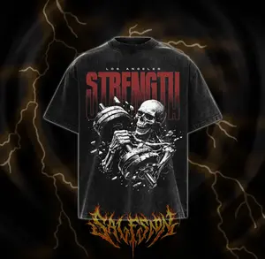 Vintage Skeleton Gym Strength T-Shirt Pump Cover Oversized Sweatshirt and Sleeveless Muscle Tank Top Retro Acid Wash Streetwear Los Angeles Graphic Tee For Men Women Workout