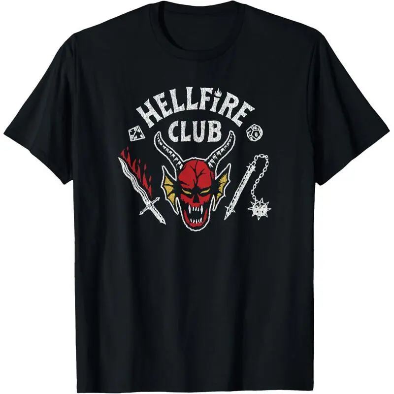 Personalized T-Shirt with Casual Hellfire Club Skull & Weapons Graphic, Short Sleeve Round Neck Streetwear Top