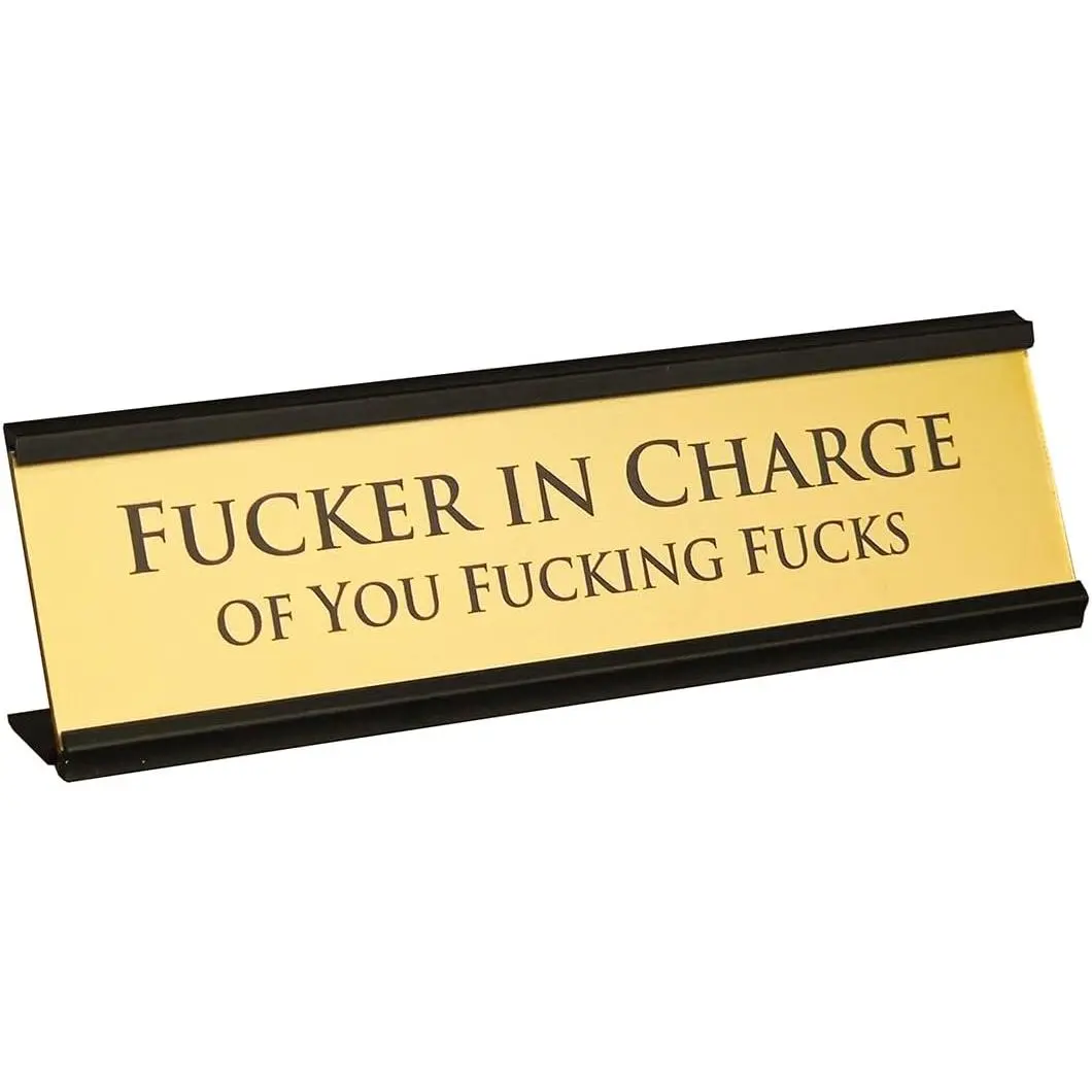 Single Funny Aluminium Executive Desk Nameplate Frame - 8x2in Tabletop Desk Signage Decoration, Office Accessory, Manager Business Anniversary Gift