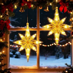 2-Piece Christmas Star Suction Cup String Lights, Battery Operated Window Decorations, Winter & Fall Holiday Lighting, No Batteries Included