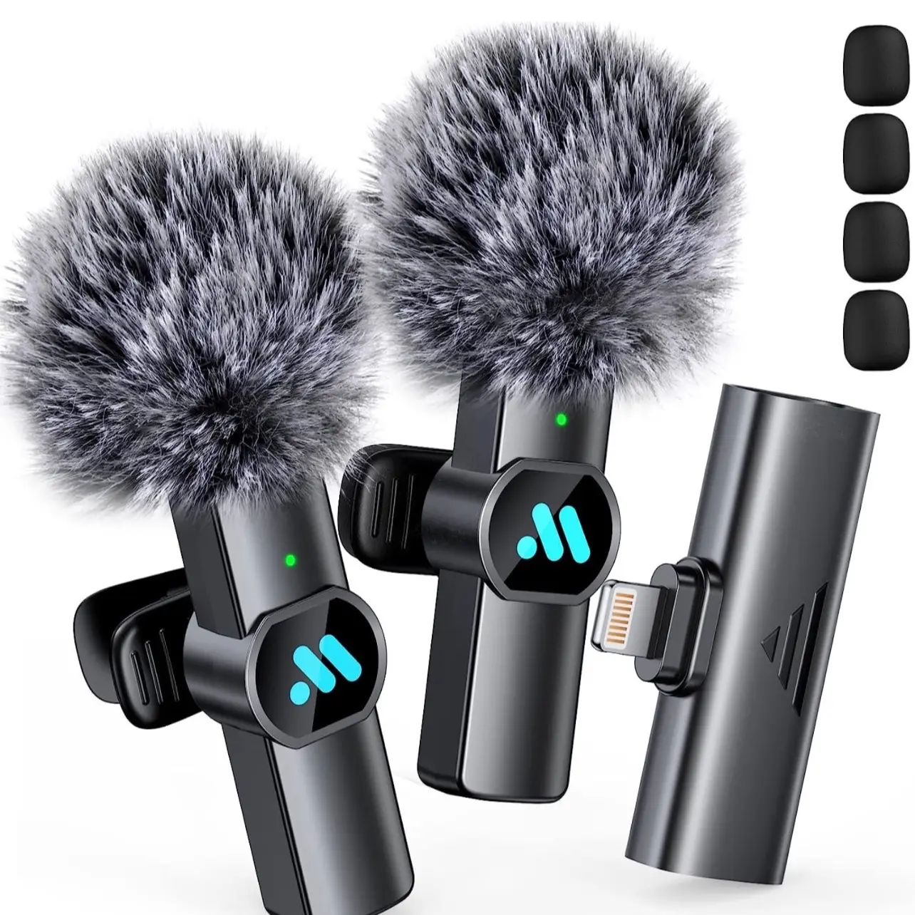 Leettus 2pcs Lavalier Wireless Microphone for iPhone iPad, Wireless Microphone for Video Recording, Game Live Streaming, Interviews, Smartphone Noise Compact Audio