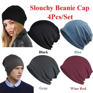 4 Pcs Cotton Slouchy Beanie Hip-Hop Soft Lightweight Running Beanie Adult Skull Hats Cap for Men Women hair  accessary gift